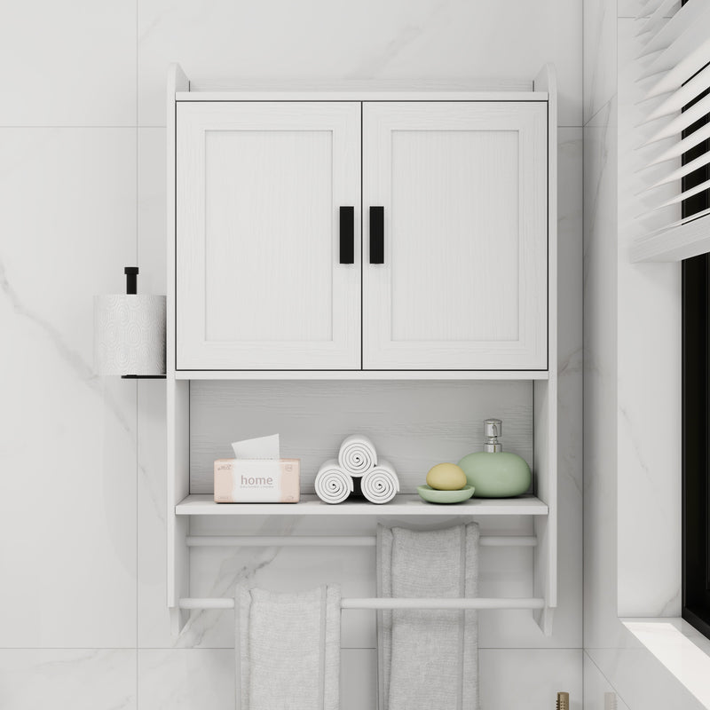 Bathroom Wall Cabinet with Doors, Adjustable Shelf, Towel Bar, and Paper Holder by HouseOfZazla