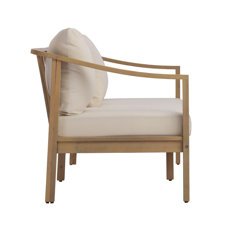 77.95" Outdoor Acacia Wood 3-Seater Sofa with Beige Cushions by HouseOfZazla