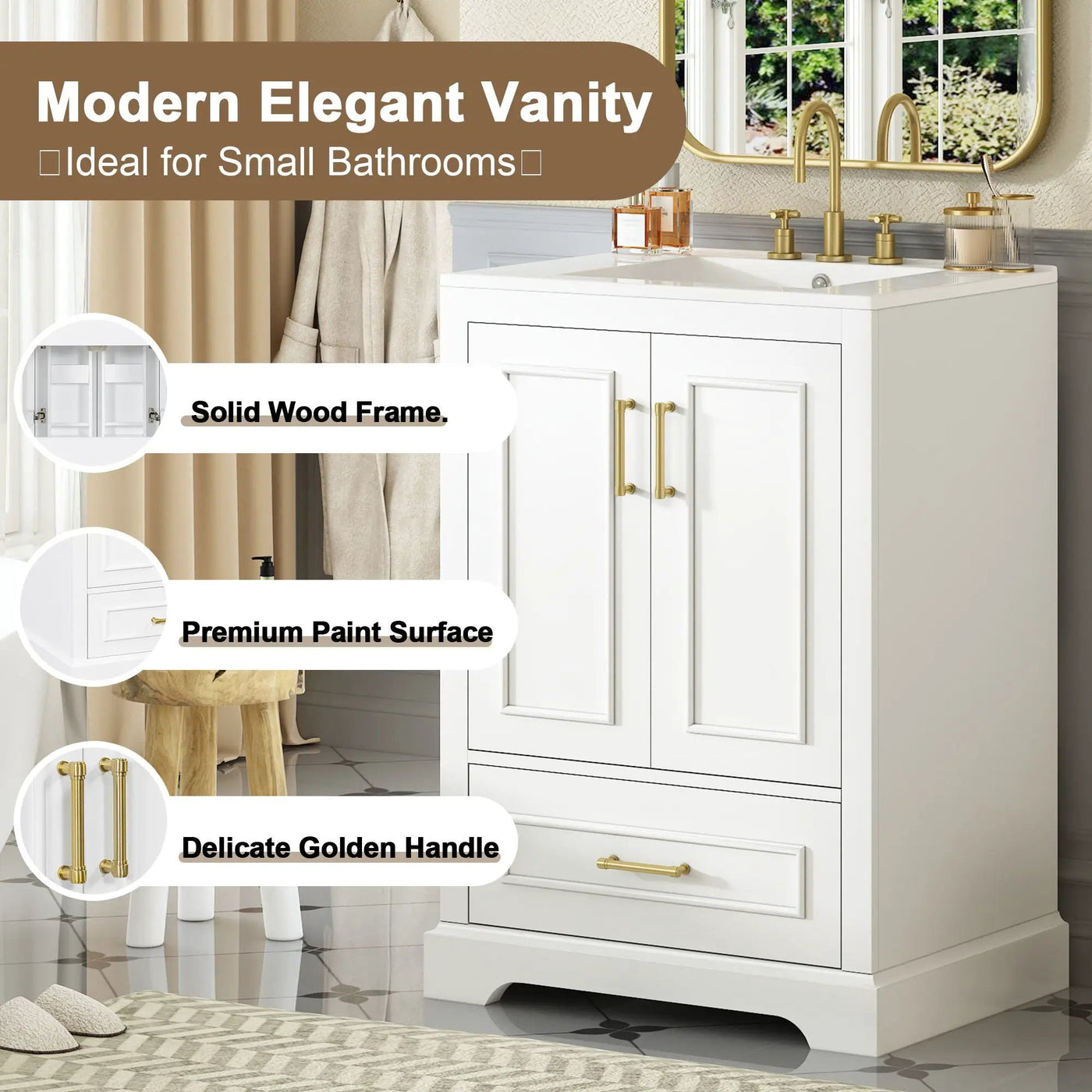 Bathroom Vanity With Sink, 1 Divided Drawer And 2 Soft Close Doors With Double Shelf by HouseOfZazla