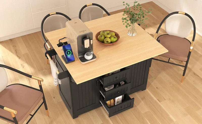 K&K 55.7'' Large Kitchen Island with 2 Drop Leaf by HouseOfZazla