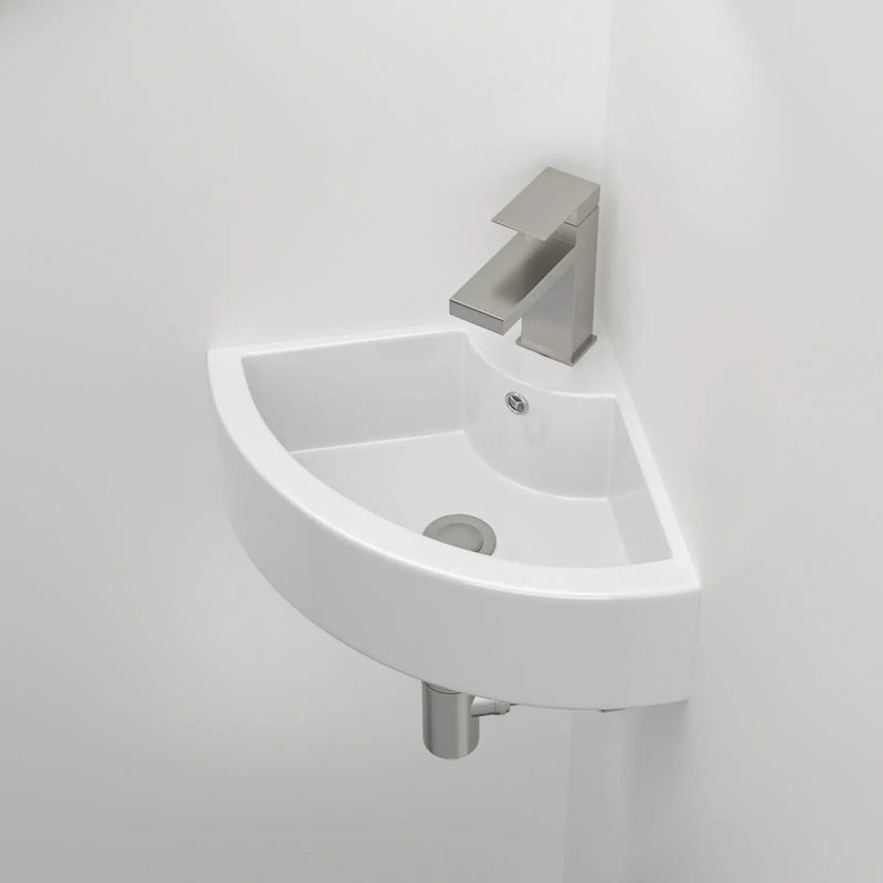 Triangle Porcelain Wall Mount Vessel Sink With Single Faucet Hole & Overflow by HouseOfZazla