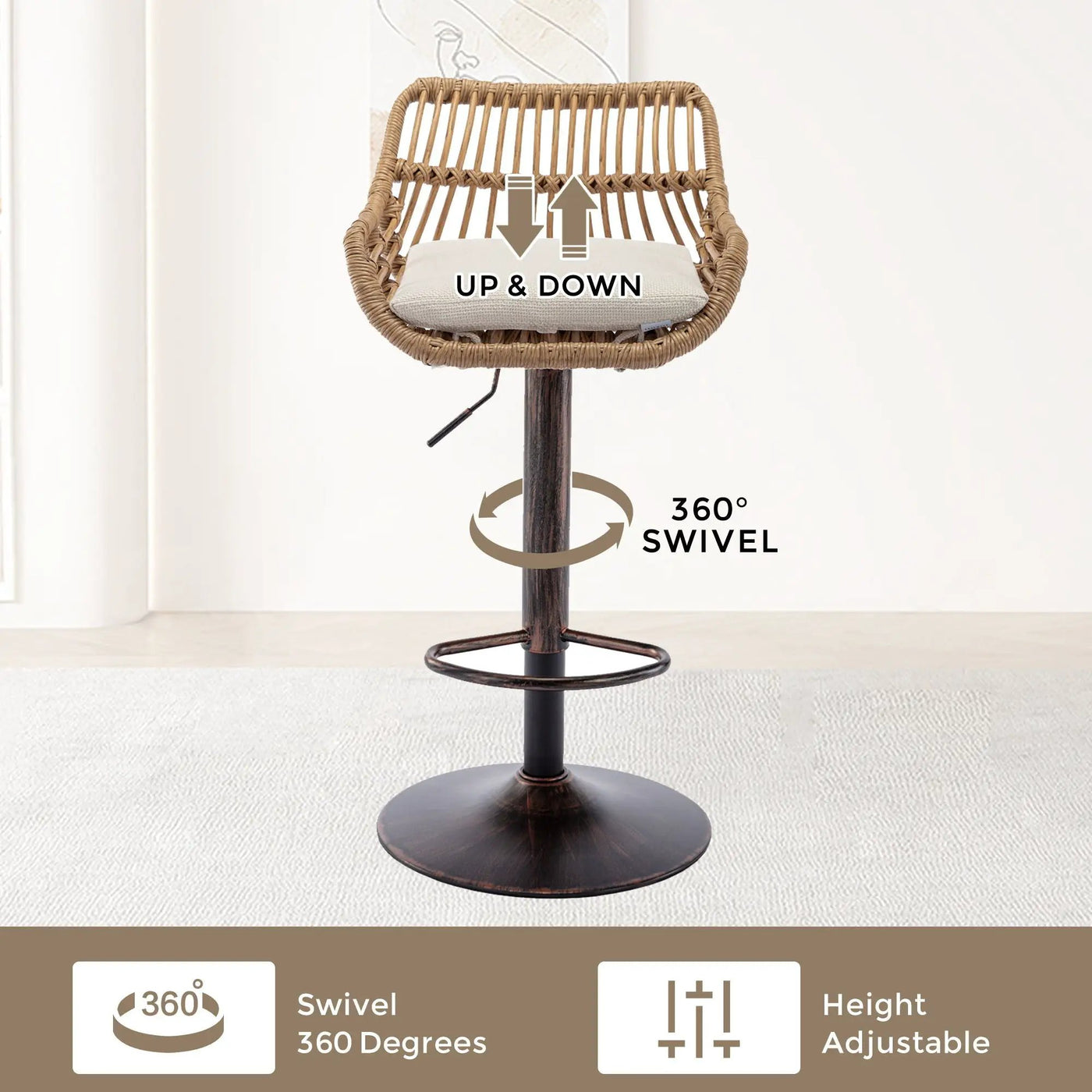 Modern Swivel Bar Stools Adjustable Counter Chairs With Footrest (Set of 2) by HouseOfZazla