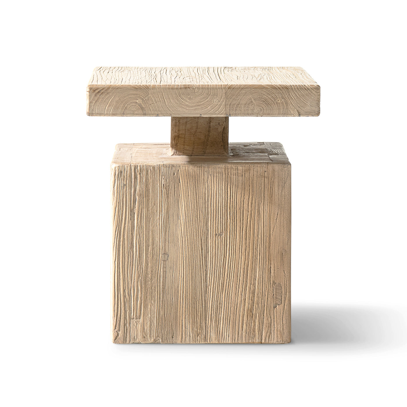 Calder 18' Solid Square Reclaimed Elm Block Plinth Side Table, Heritage Light Natural Brown by HouseOfZazla