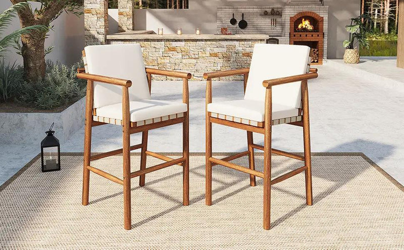Outdoor Counter Height Bar Stools Set of 2 with Cushions by HouseOfZazla