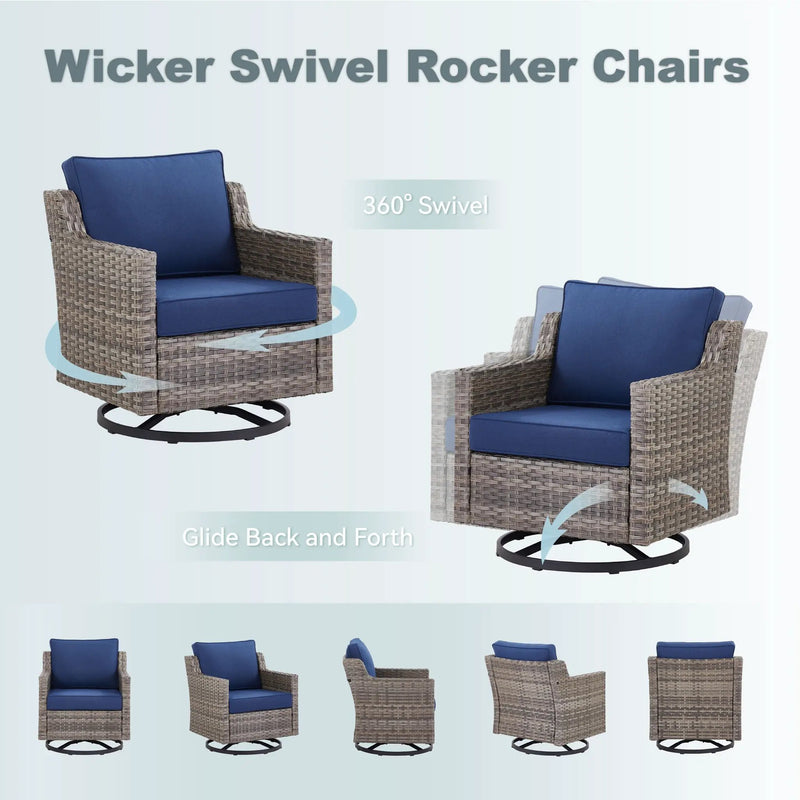 Swivel Outdoor Chairs Set of 2, with Glass-Top Side Table, 3 Pieces by HouseOfZazla