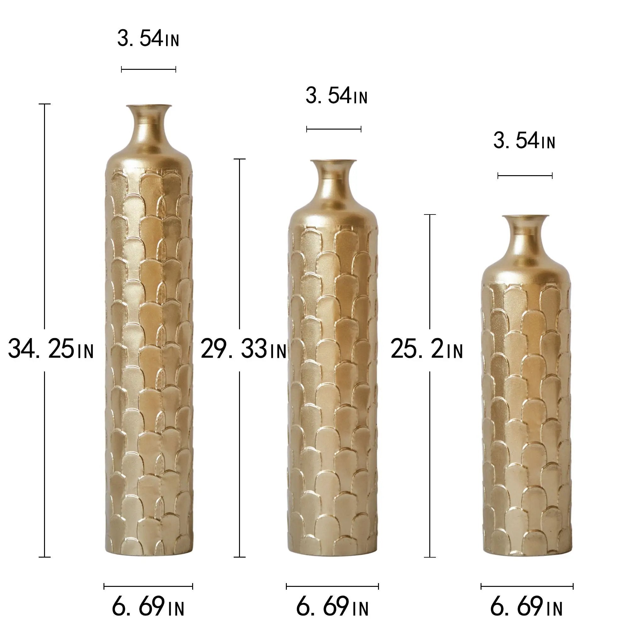 Floor Metal Vases Decorated White Metal Vases (Set of 3) Gorgeous Home Decoration Large Glazed Metal Vases - Golden by Unique Piece Furniture
