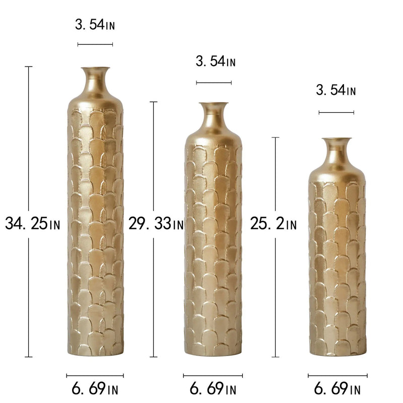 Floor Metal Vases Decorated White Metal Vases (Set of 3) Gorgeous Home Decoration Large Glazed Metal Vases - Golden by HouseOfZazla