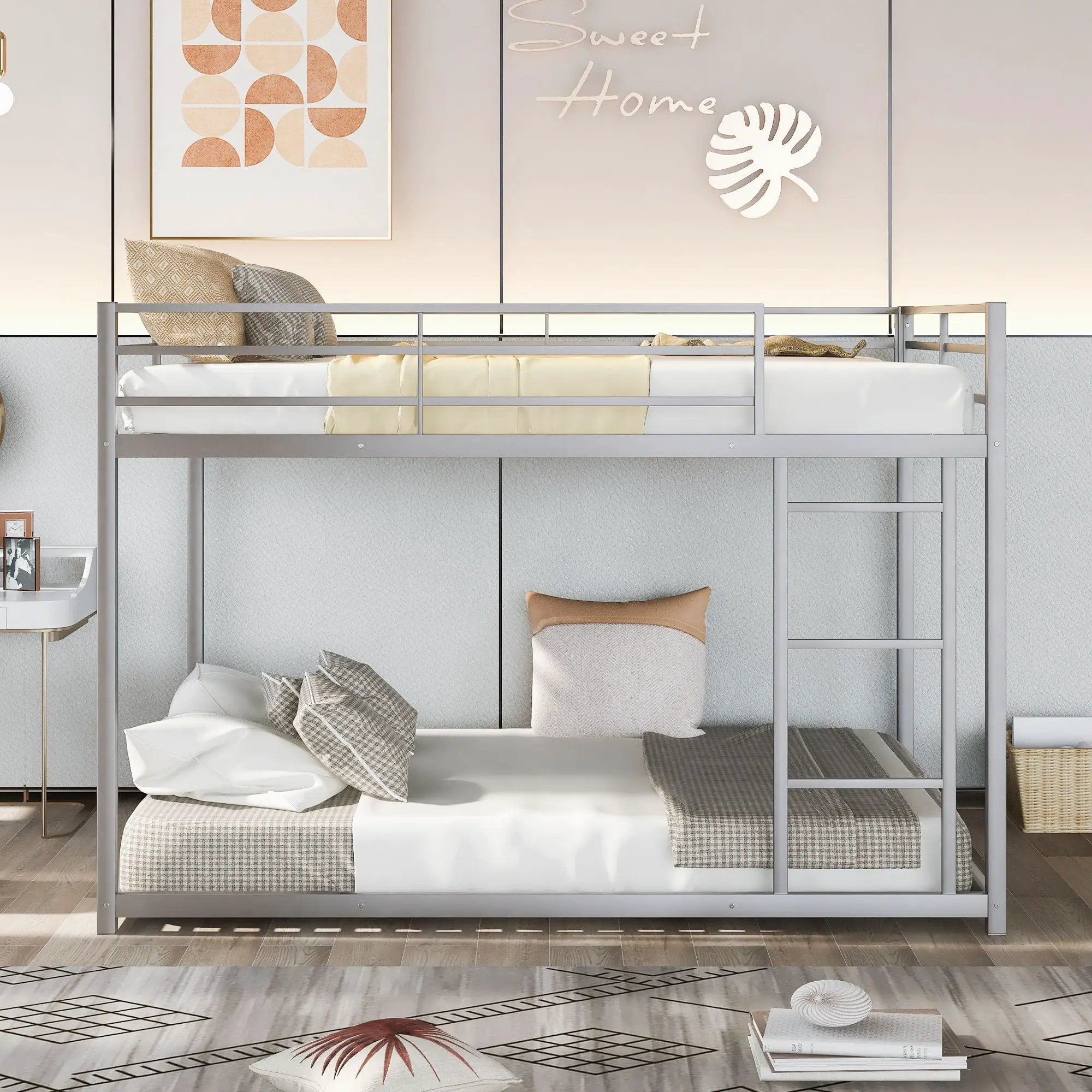 Metal Bunk Bed, Low Bunk Bed With Ladder by HouseOfZazla