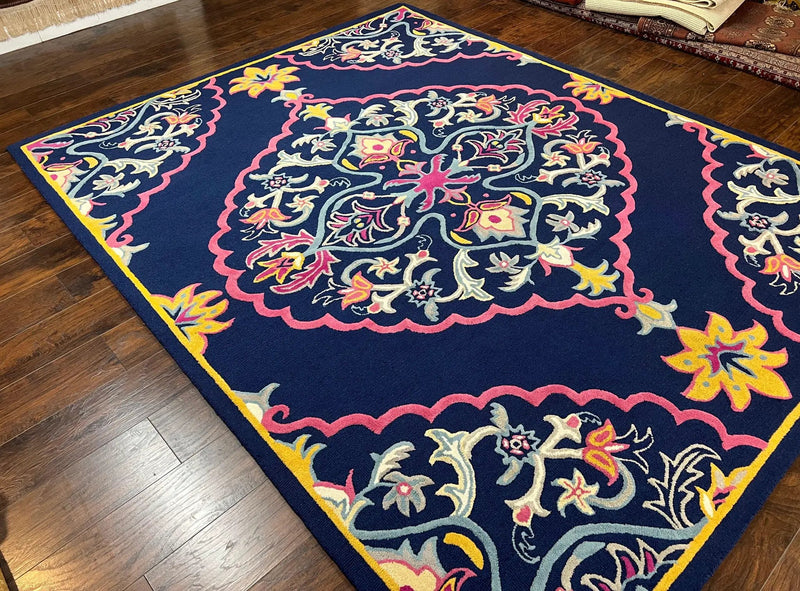 Safavieh Rug 8x10 Belagio Collection, Navy Blue Pink Yellow, Power-Loomed Wool Carpet, Floral Area Rug, Modern Rug, Room Sized 8 x 10 ft Rug by Jewel Rugs