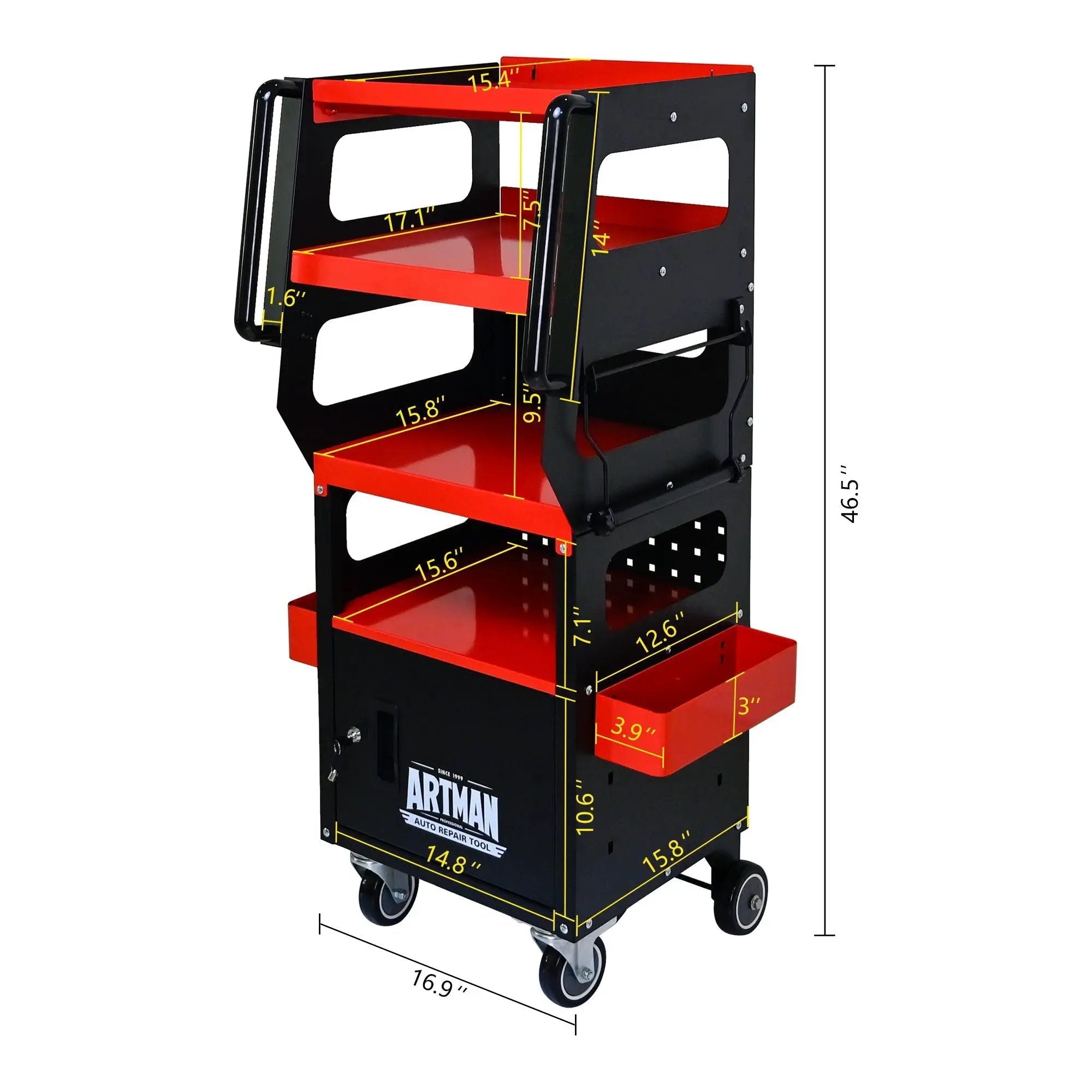 4 Level Multi Purpose Trolley For Diagnostics - Black / Red by HouseOfZazla