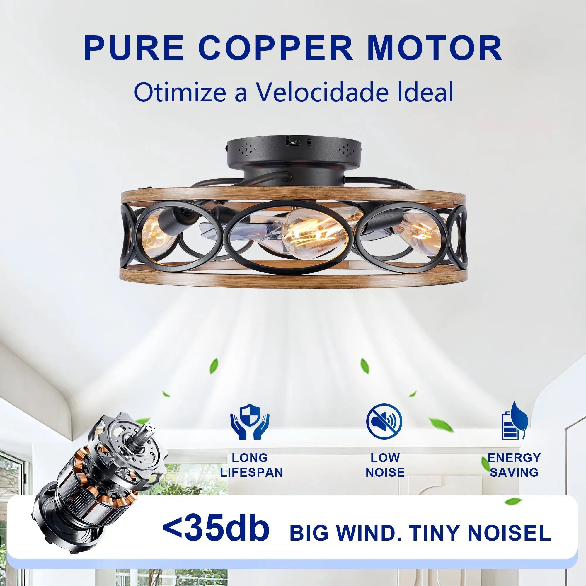 19-Inch 7-Blade Caged Flush Mount Ceiling Fan with Remote Control by HouseOfZazla