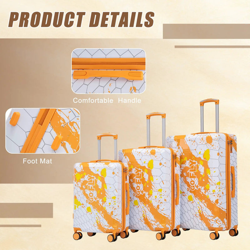 3-Piece PC Spinner Wheel Luggage Set in Orange by HouseOfZazla
