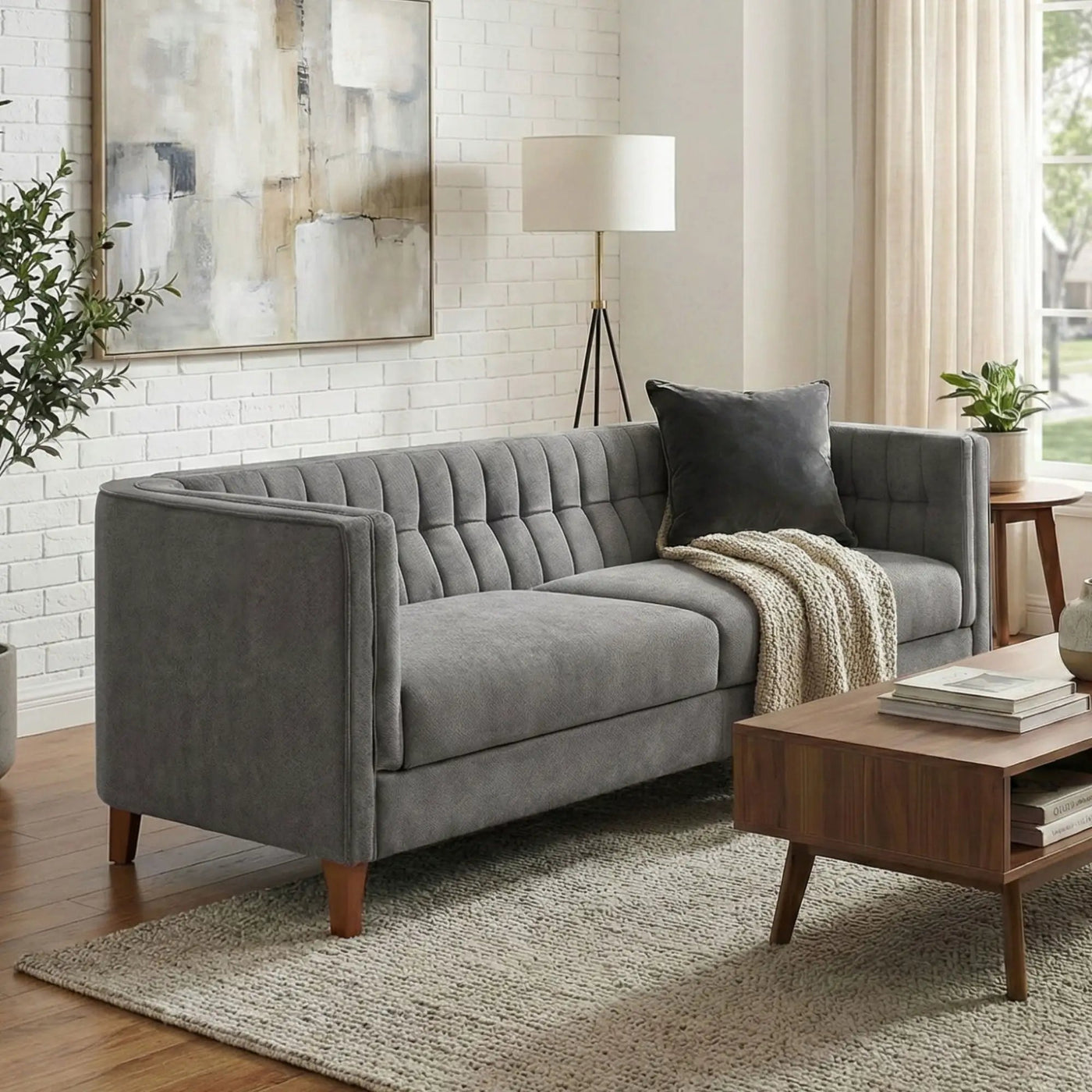 Modern 3 Seater Sofa Upholstered Couch with Curved Armrests by HouseOfZazla
