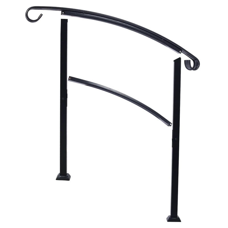 Handrails For Outdoor Steps, Fit 1 Or 3 Steps Outdoor Stair Railing, Flexible Front Porch Hand Rail, Transitional Handrails For Concrete Steps Or Wooden Stairs - Black by HouseOfZazla