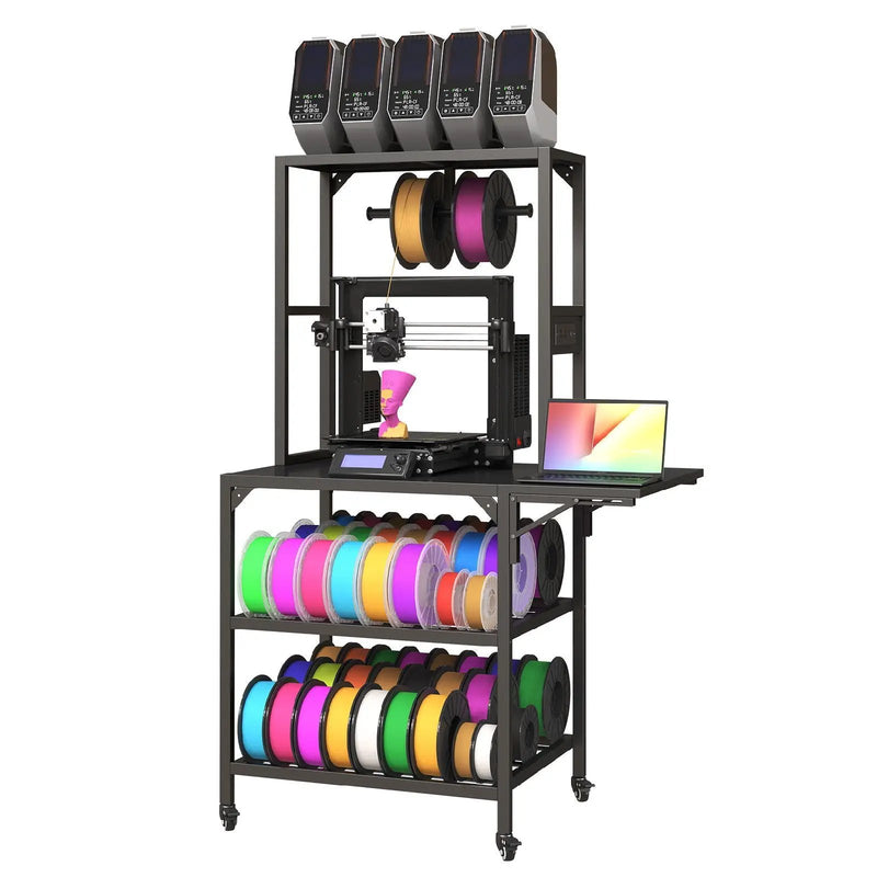 Heavy Duty 3D Printer Stand With Filament Storage Rack - Black by Unique Piece Furniture