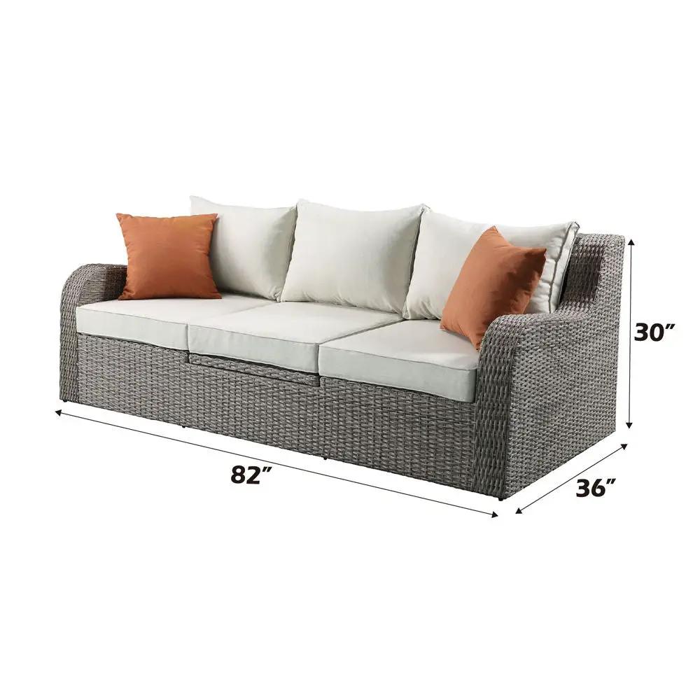Salena - Patio Sofa With 2 Pillows & 2 Ottomans - Beige Fabric & Gray Wicker by Unique Piece Furniture