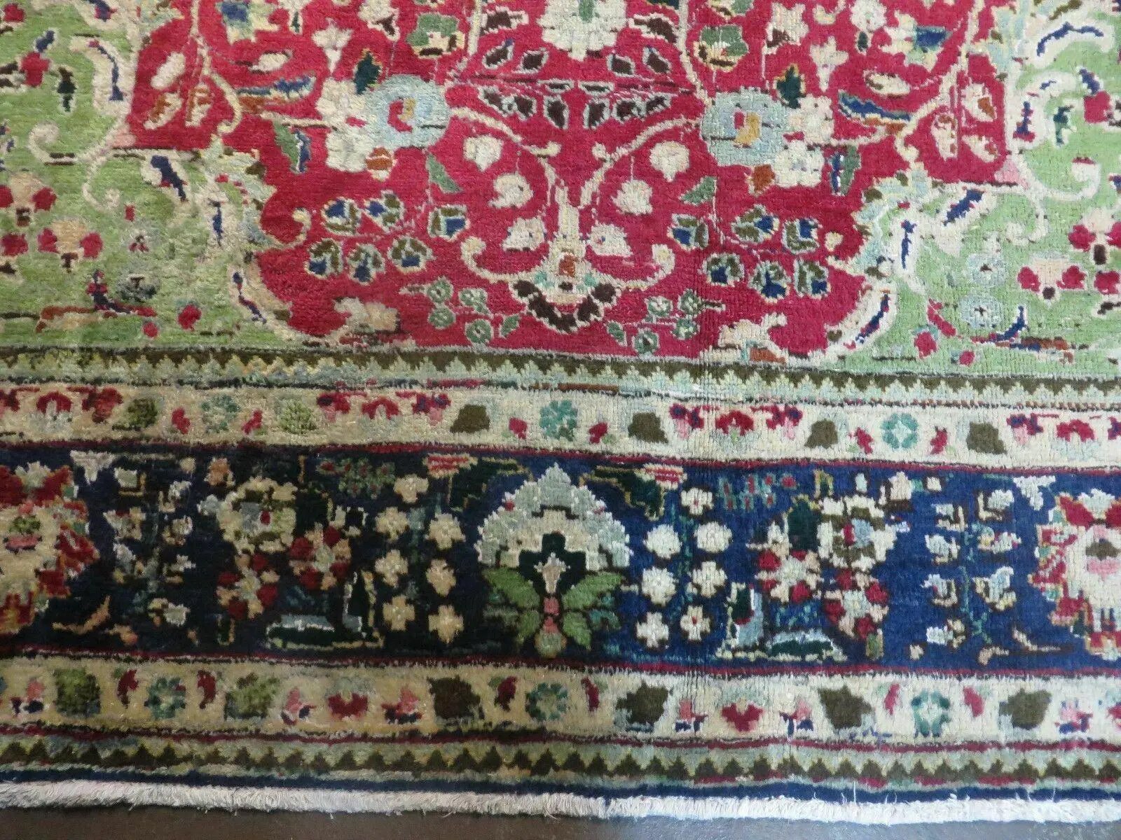 Persian Tabriz Rug 7x10, Red Blue and Green Rug, Allover Floral Medallion Rug, Hand Knotted Rug, Antique Rug 7 x 10 Vintage Wool Oriental Carpet by Jewel Rugs