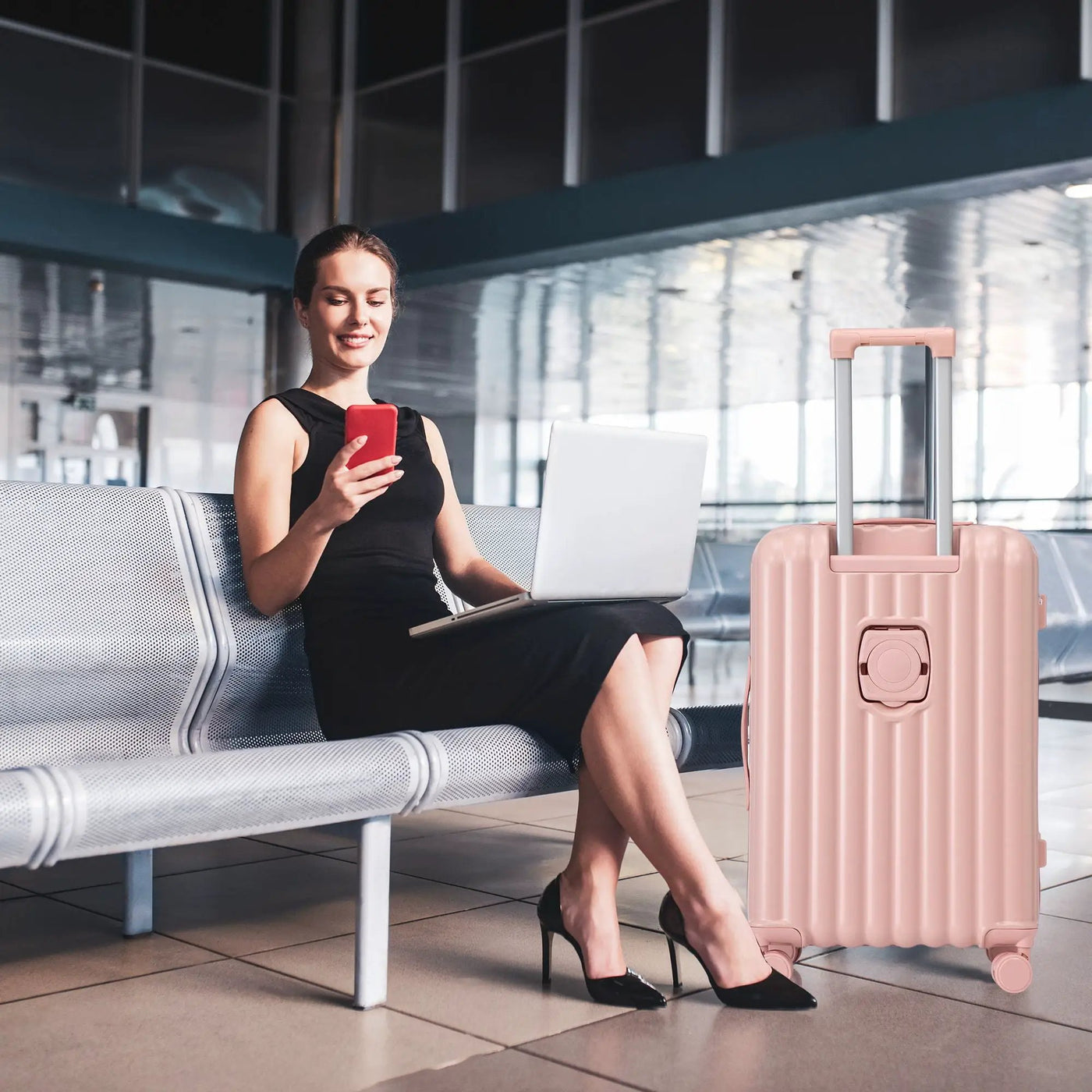20" / 24" / 28" 3 Pieces / Set Spinner Wheel Luggage, Carry On Suitcase, With Cup Holder & USB Port & Phone Holder by HouseOfZazla