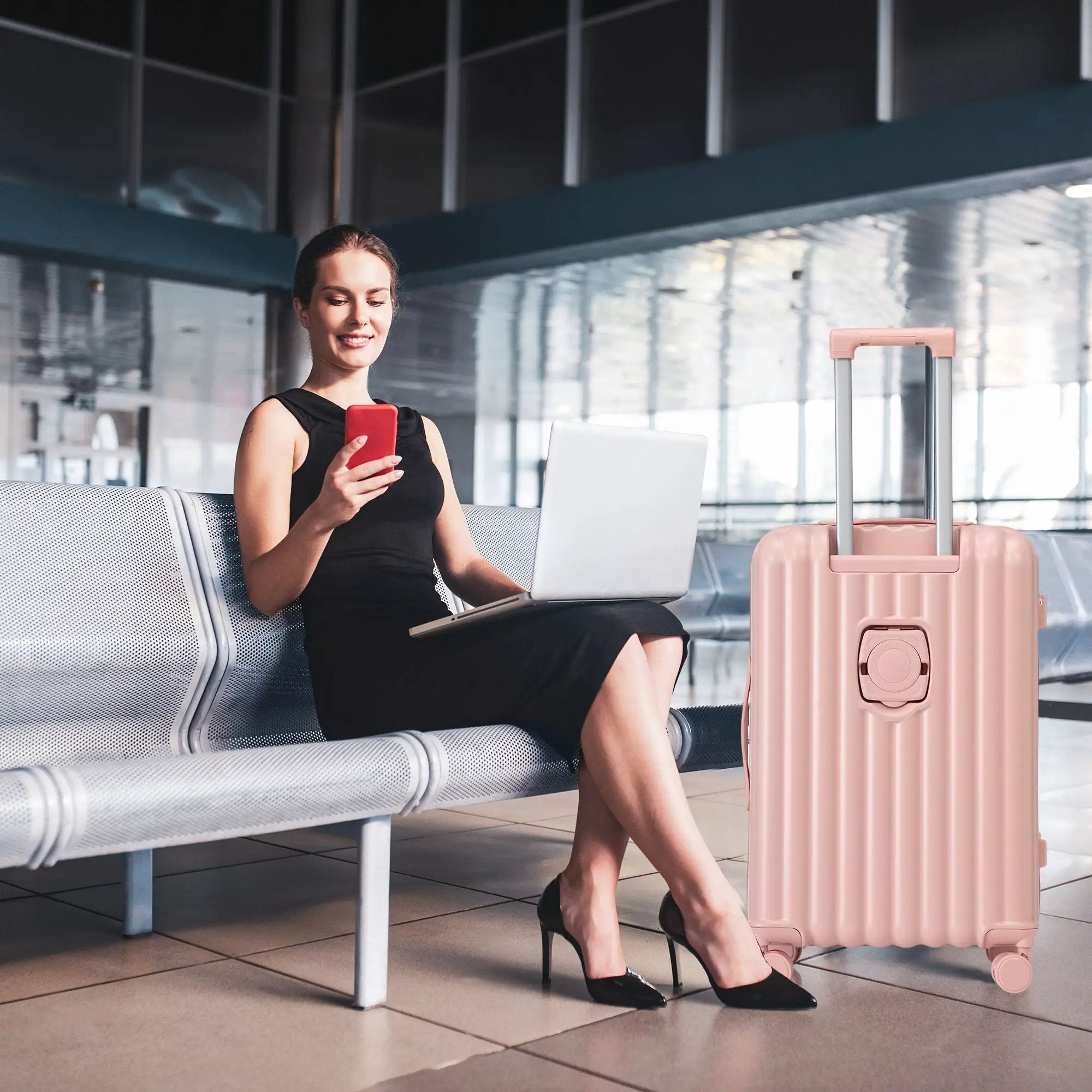 20" / 24" / 28" 3 Pieces / Set Spinner Wheel Luggage, Carry On Suitcase, With Cup Holder & USB Port & Phone Holder by HouseOfZazla