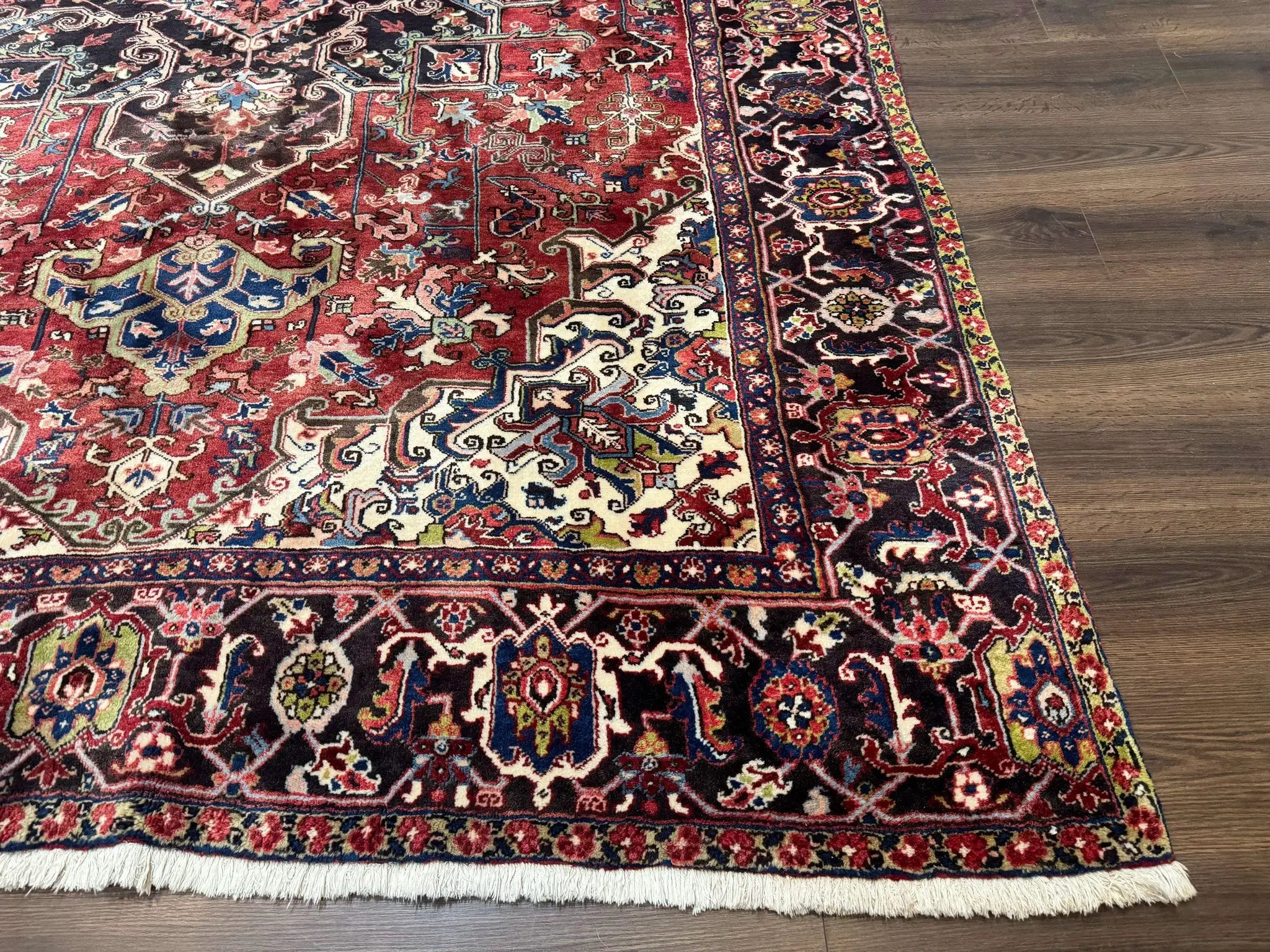 Antique Persian Heriz Rug 8x11, Geometric Tribal Wool Carpet, Brick Red by Jewel Rugs
