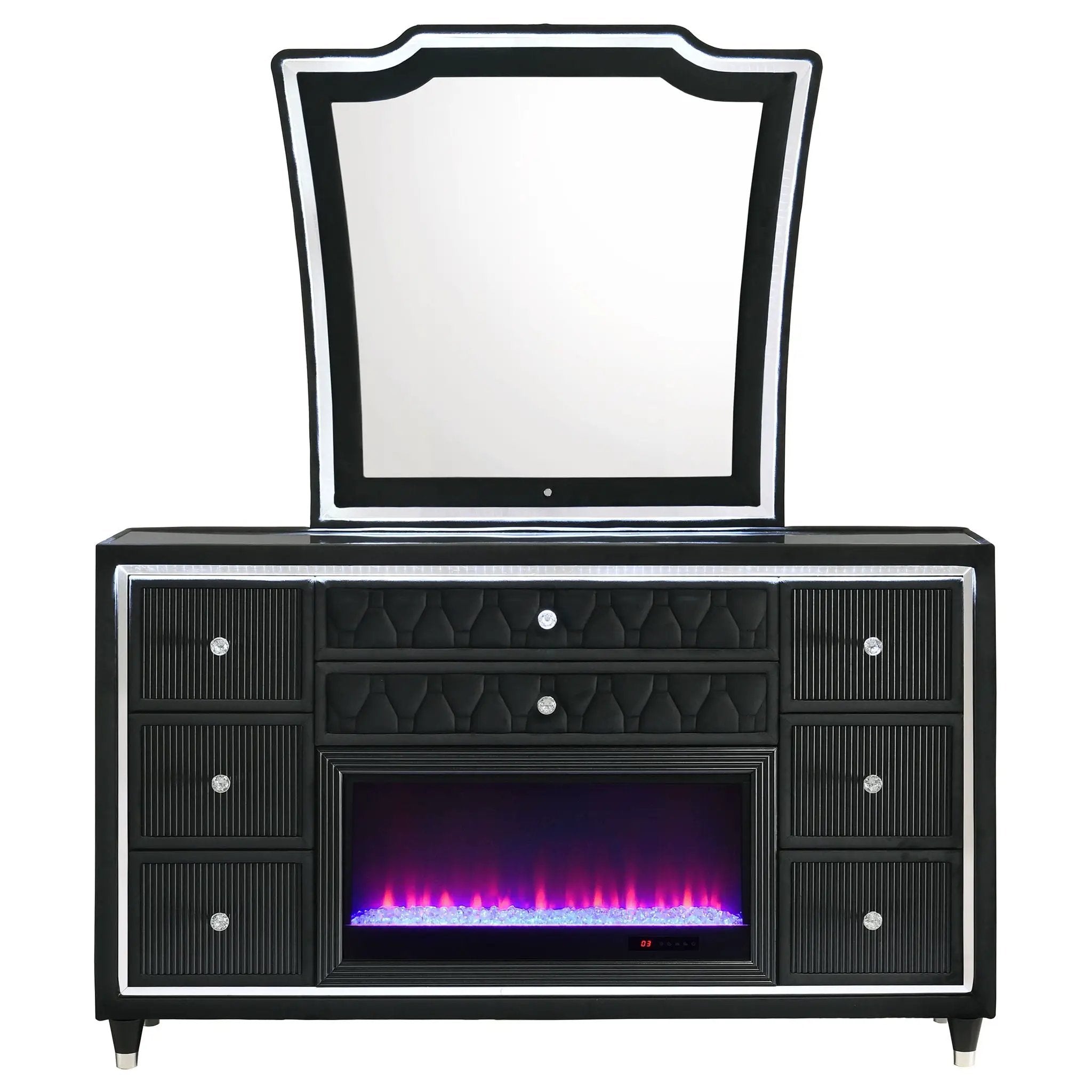 Lorient 8-drawer LED Flame Box Dresser and Mirror Black by Unique Piece Furniture