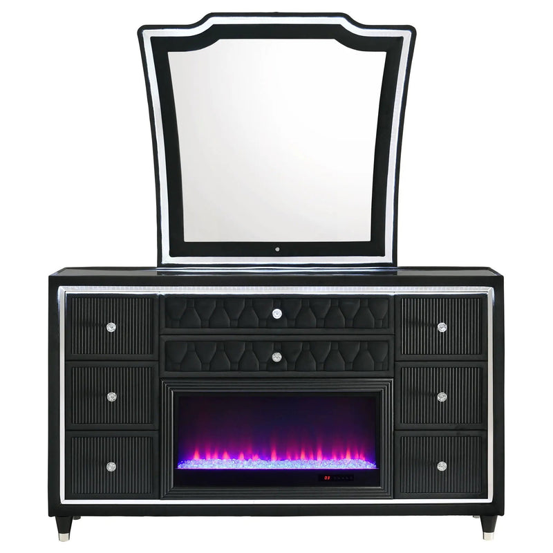 Lorient 8-drawer LED Flame Box Dresser and Mirror Black by Unique Piece Furniture