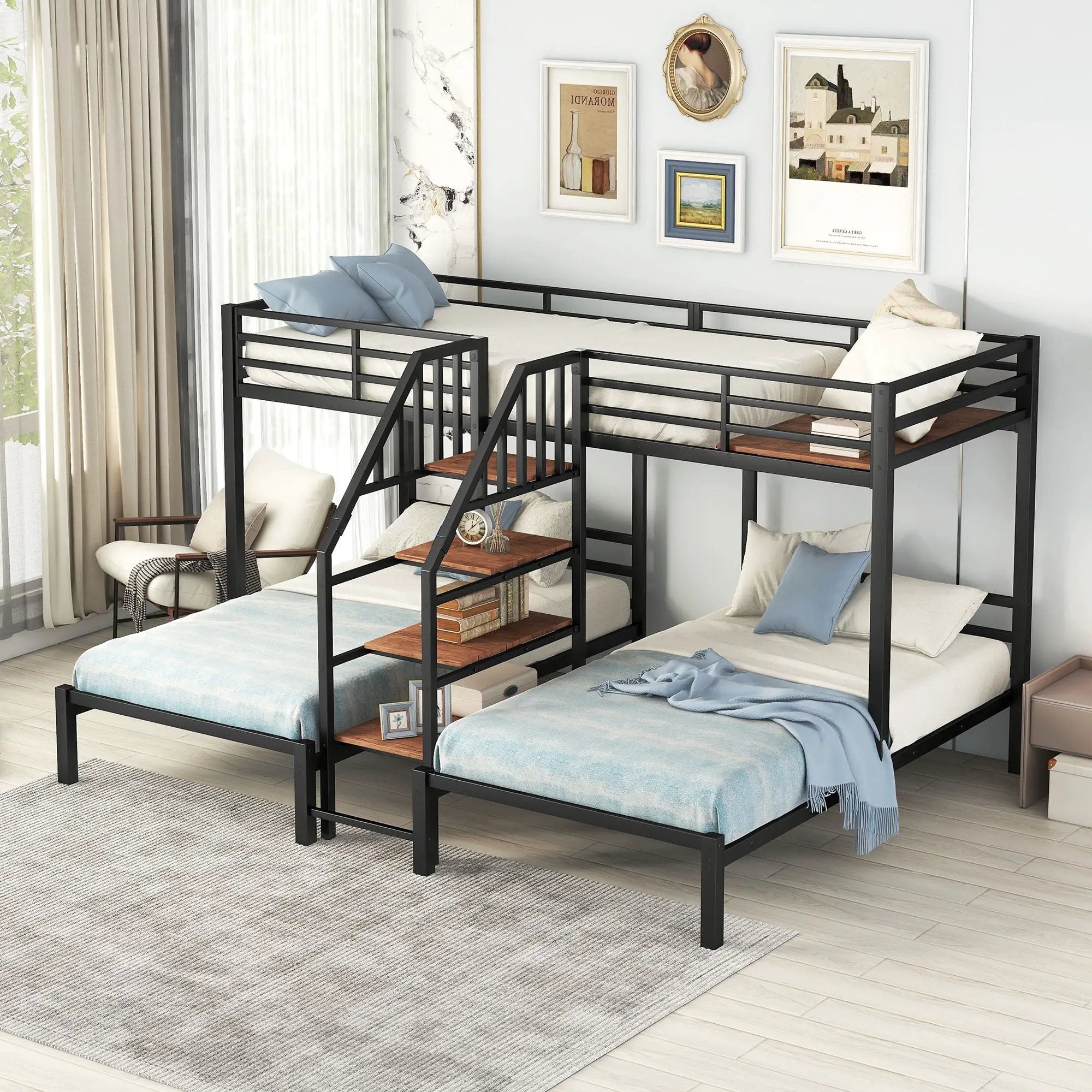Metal Bunk Bed With Storage Shelves Staircase by Unique Piece Furniture