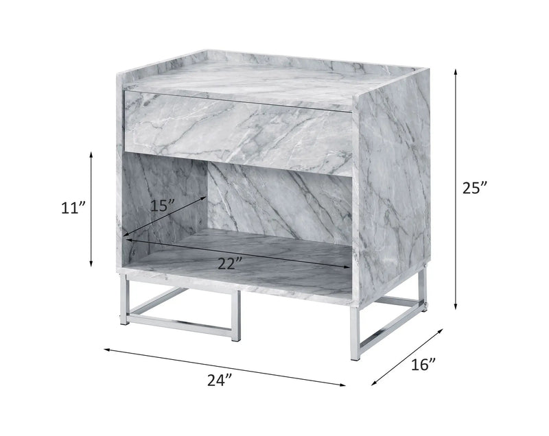 Azrael - Accent Table - White Printed Faux Marble & Chrome by Unique Piece Furniture
