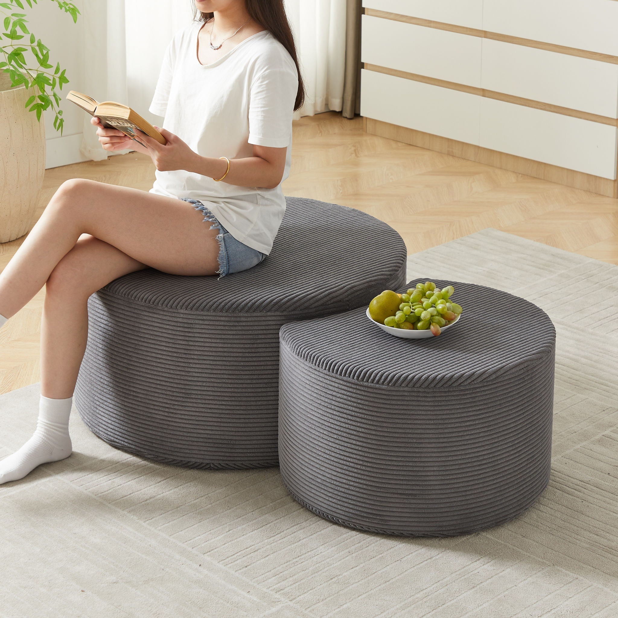 Modern Upholstered Round Coffee Table For Living Room (Set of 2) by HouseOfZazla