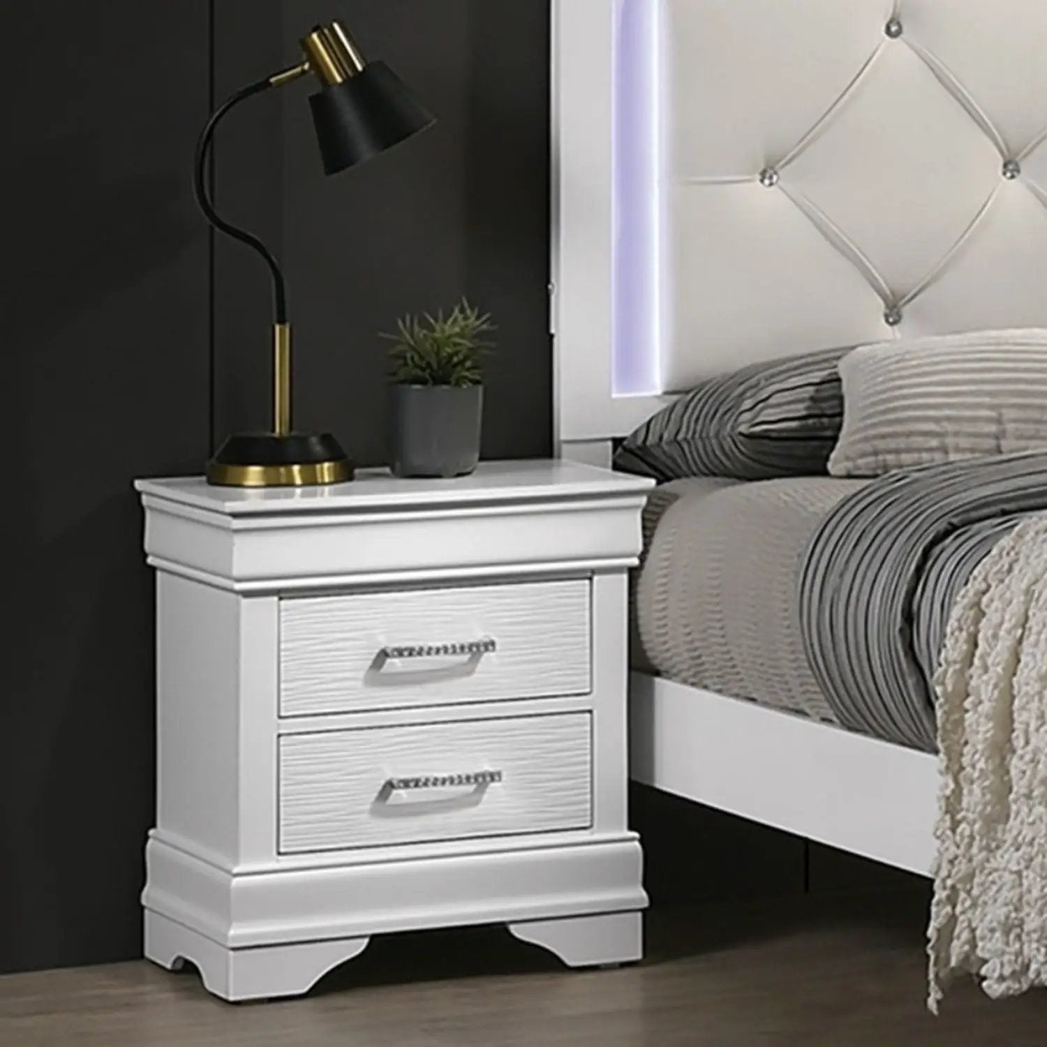 3 Piece Bedroom Set With LED Lighting, 2 Nightstands by HouseOfZazla