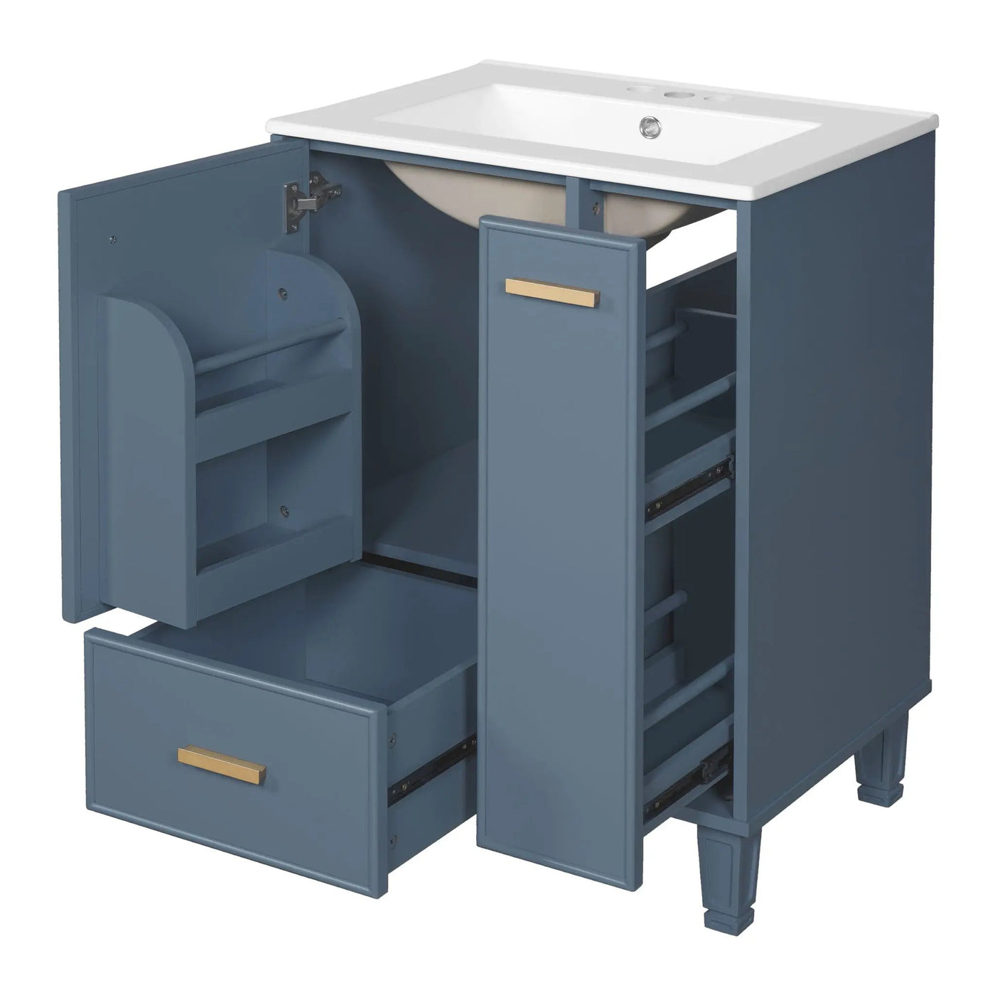 Bathroom Vanity With Sink, Deep Drawer, Door Shelf, 2 Tier Basket by HouseOfZazla