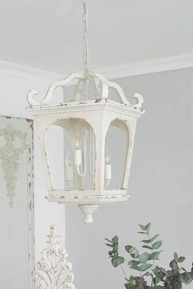 4 Light Wood Chandelier, Hanging Light Fixture With Adjustable Chain For Kitchen, Bulb Not Included - Cream White by Unique Piece Furniture