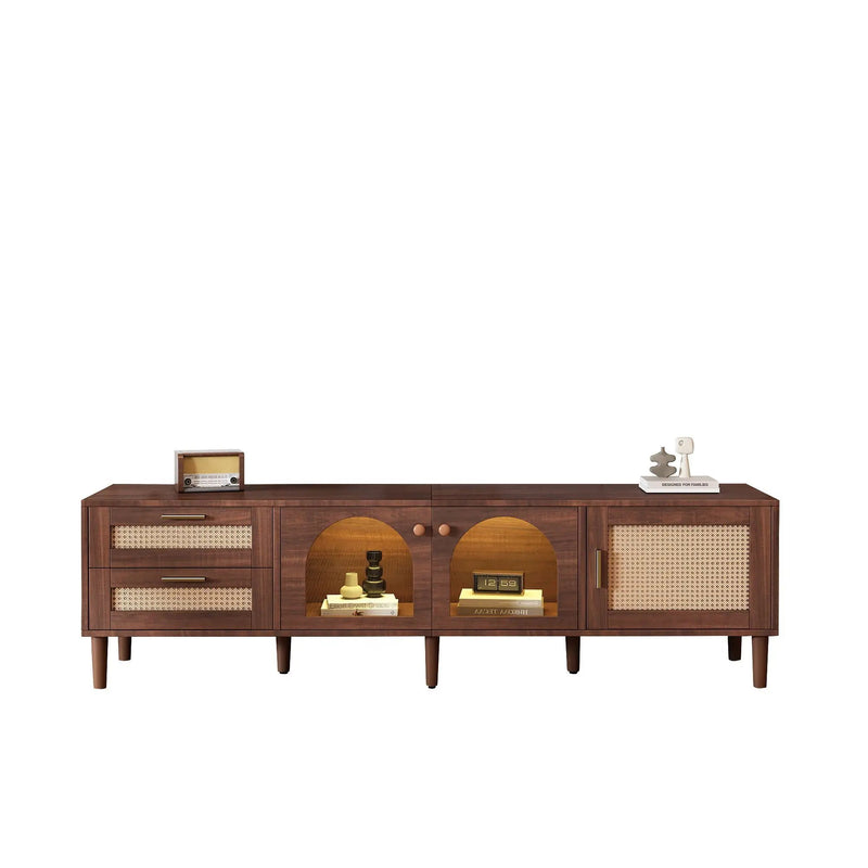 TV Stand With 3 Cabinets & 2 Drawers, LED Light Media Console For TVs Up To 80" - Dark Brown by HouseOfZazla