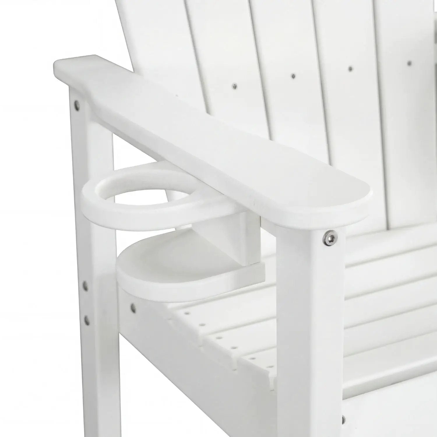 Outdoor Bar Height Adirondack Patio Chair With Cup Holder And Armrests All Weather UV Resistant - White by HouseOfZazla