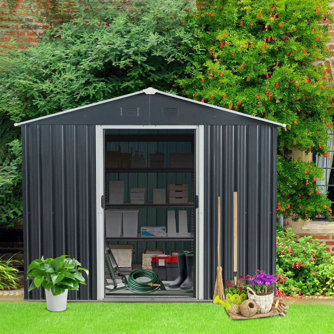 Outdoor Metal Storage Shed With Floor Base by HouseOfZazla