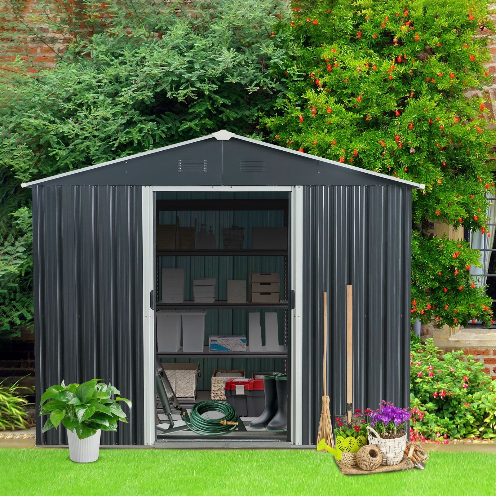Outdoor Metal Storage Shed With Floor Base by HouseOfZazla