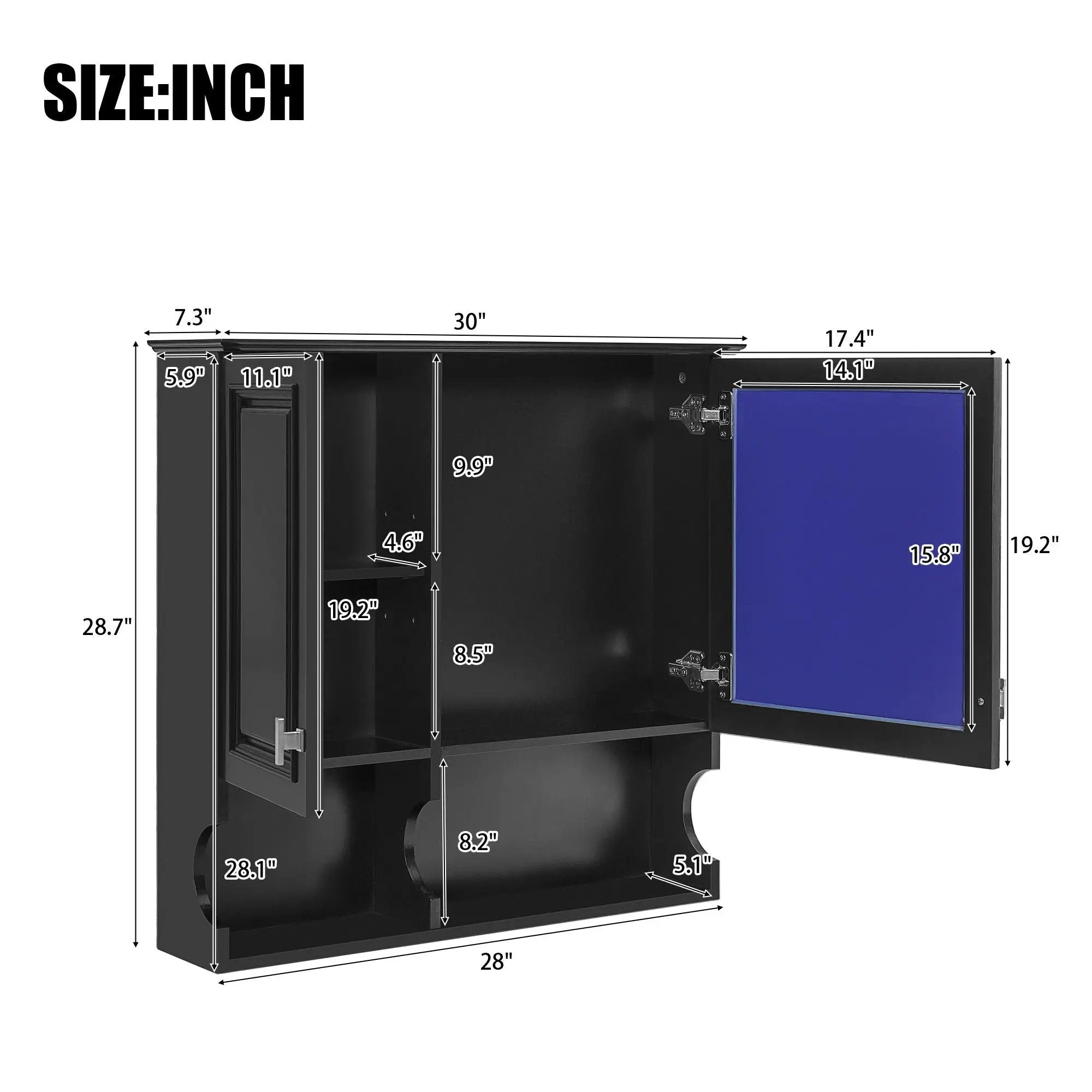 Wall Mounted Mirror Medicine Cabinet, Bathroom Storage With Doors And Open Shelves by Unique Piece Furniture