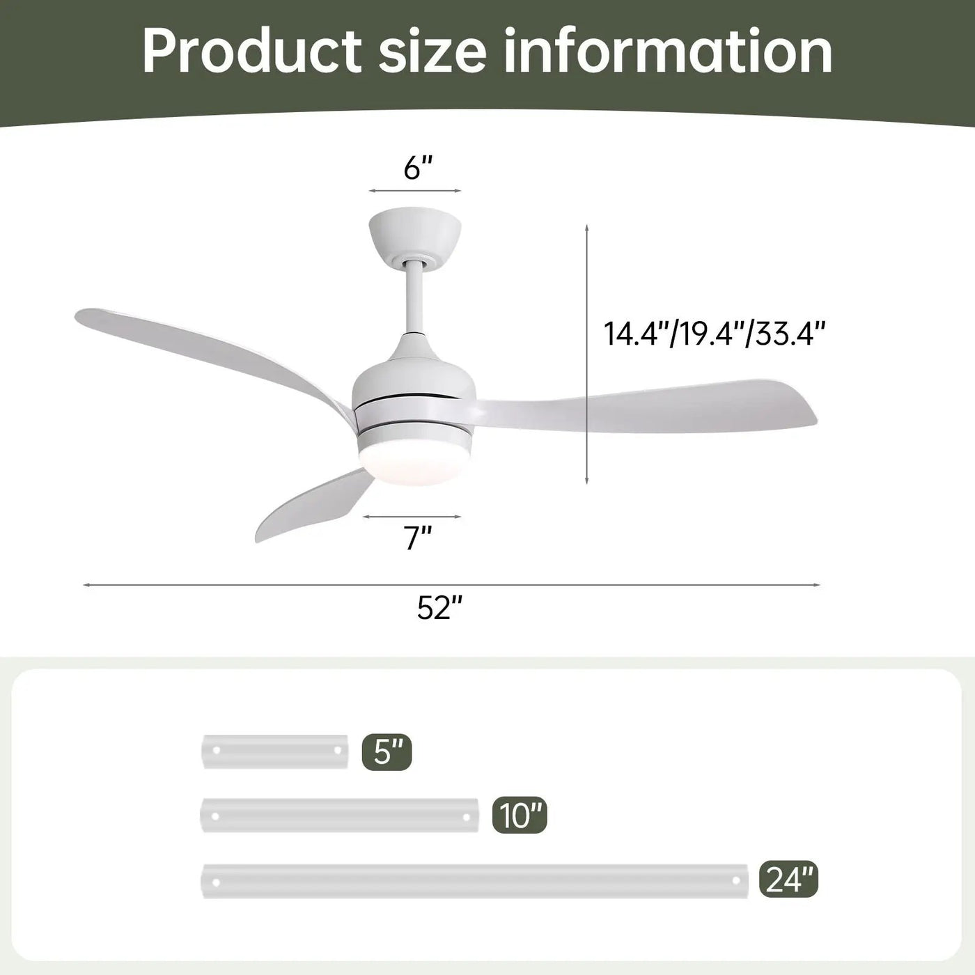 Ceiling Fan With 3 Blades, Remote Control, Reversible DC Motor, Noiseless Operation, 3 Downrods by HouseOfZazla