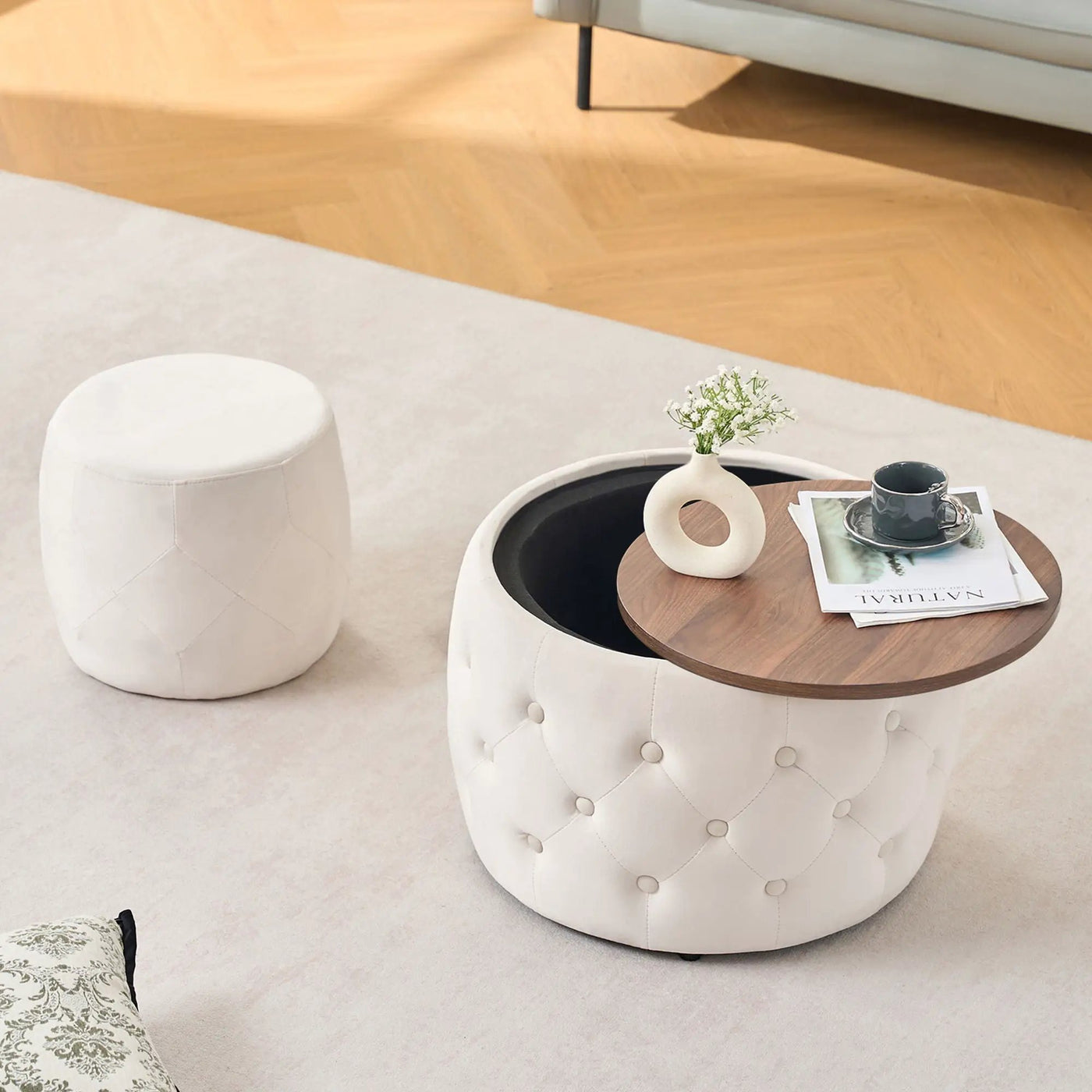 Nesting Ottomans 2 Piece With Tray, 4 In 1 Function by HouseOfZazla