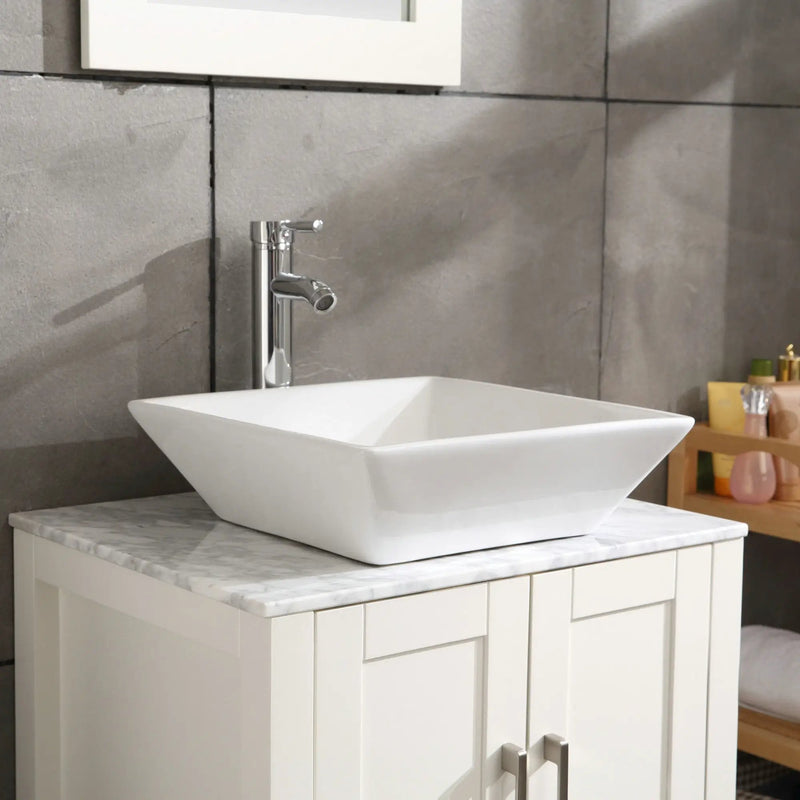 Square Bathroom Vessel Sink - White Porcelain Counter Bowl For Bathroom Vanity - White by HouseOfZazla