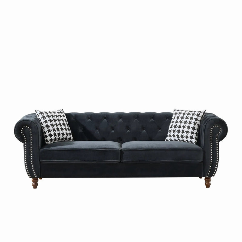 Chesterfield 3 And 2 Seater Upholstery Sofa With Roll Armrest & Nailhead Fabric Couch by Unique Piece Furniture