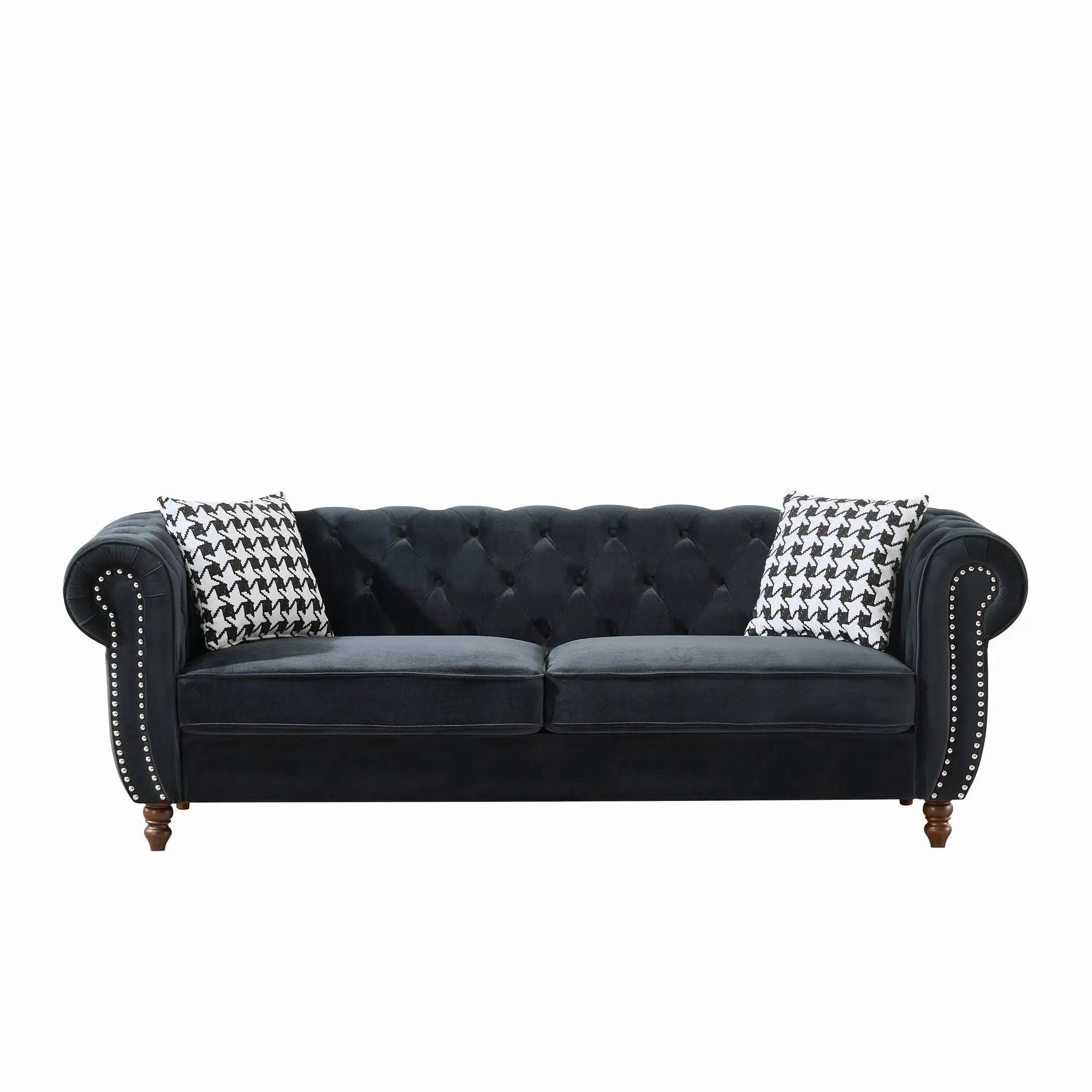 Chesterfield 3 And 2 Seater Upholstery Sofa With Roll Armrest & Nailhead Fabric Couch by HouseOfZazla