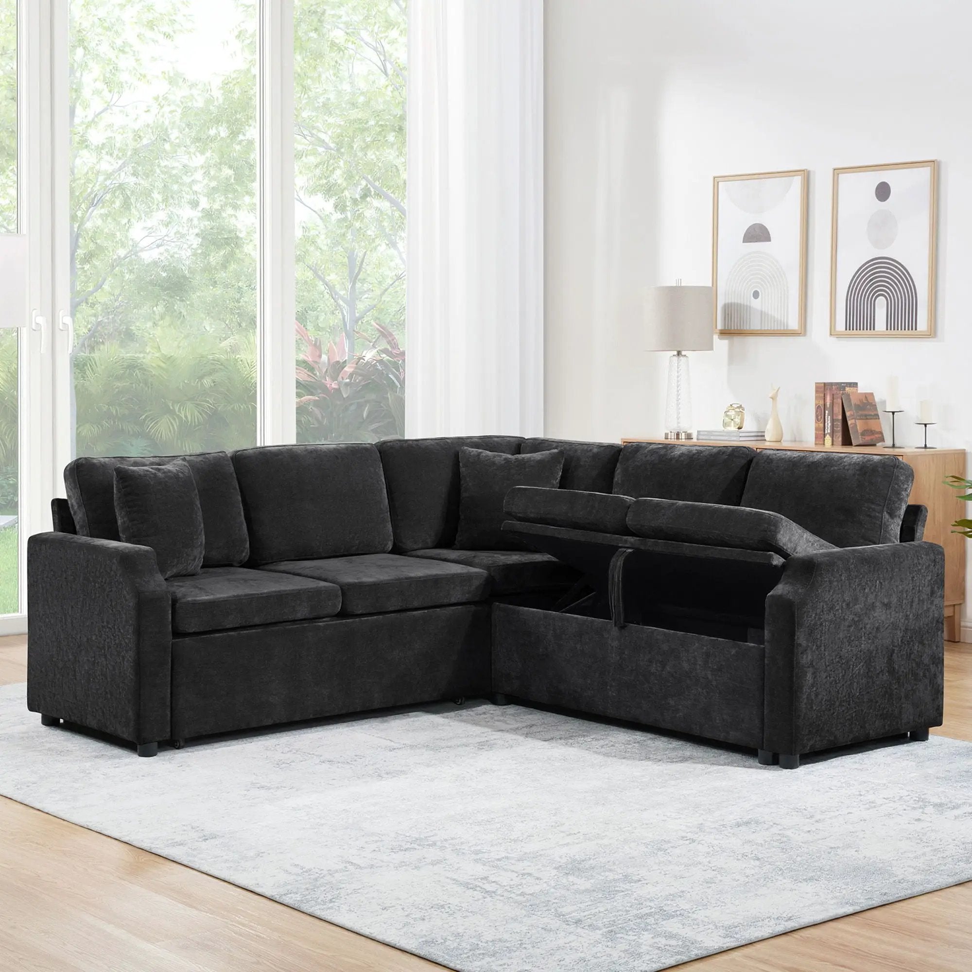 Modern L Shaped Sectional Sofa Bed With Hidden Storage Upholstery by HouseOfZazla