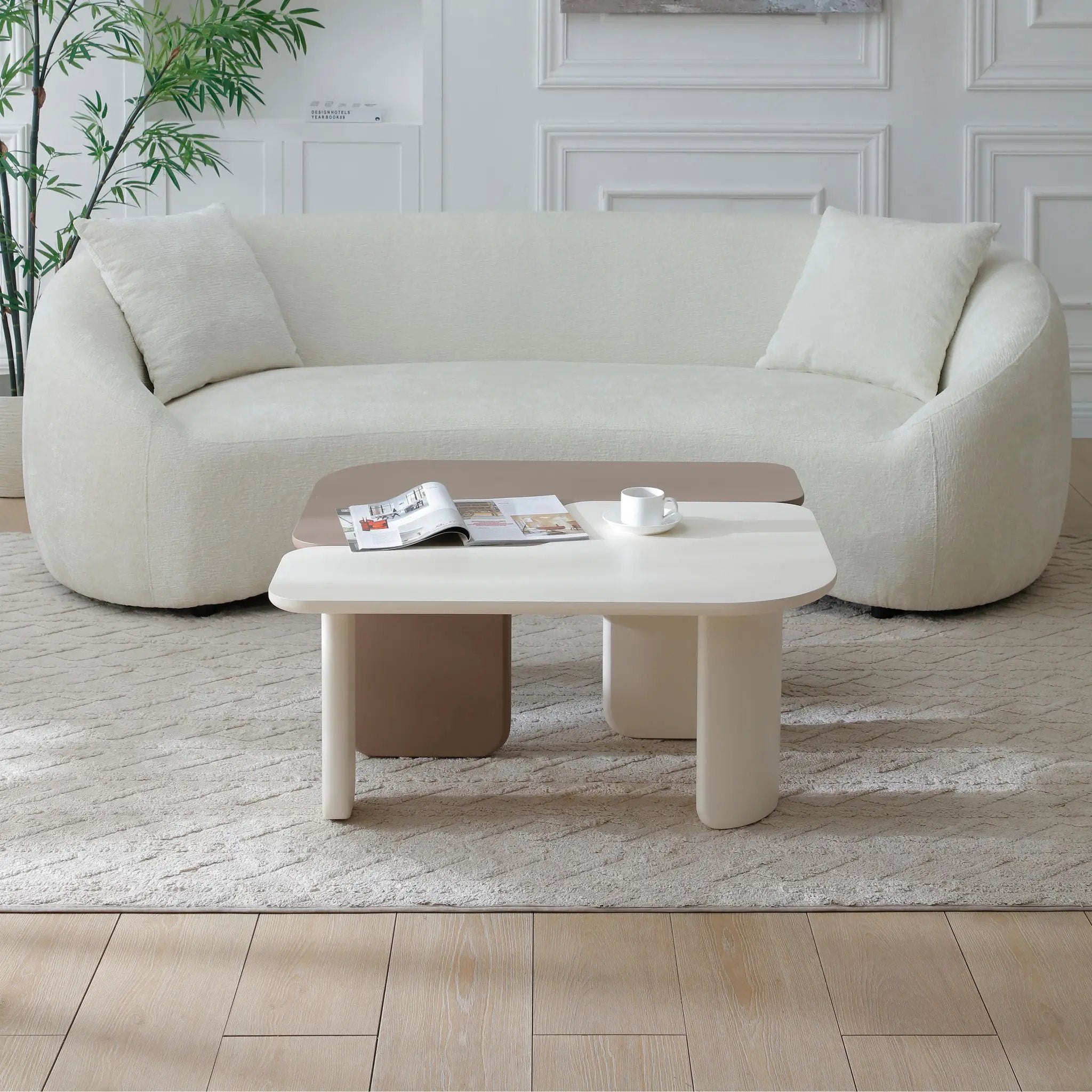 2 Pieces Modular Coffee Table Set, Free Combination - Khaki / White by HouseOfZazla