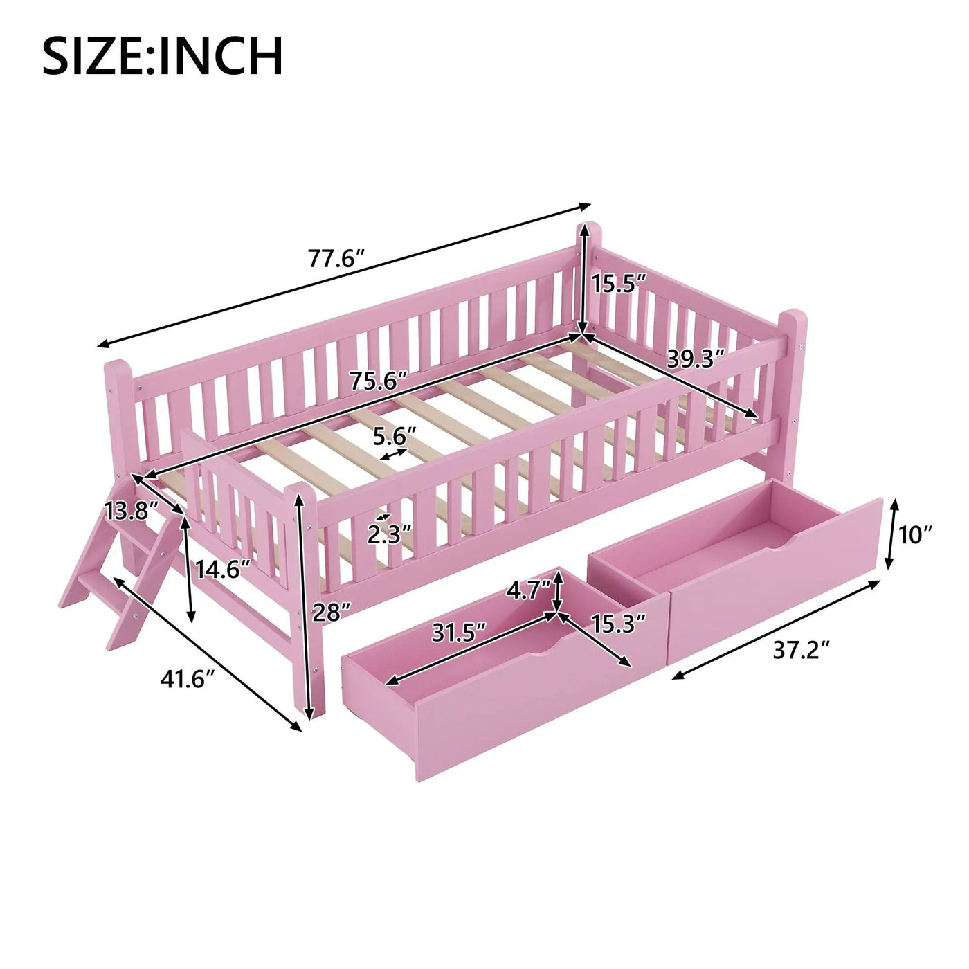 Platform Bed With Guardrail And 2 Drawers by HouseOfZazla