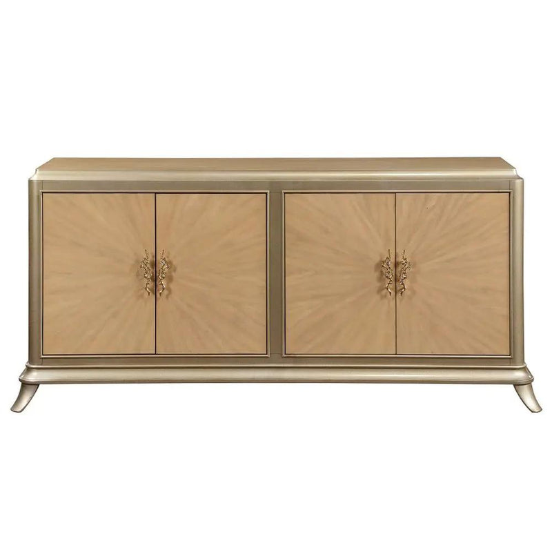 Dodie - Console Cabinet - Natural Oak Sunburst Pattern & Taupe Champaign by Unique Piece Furniture
