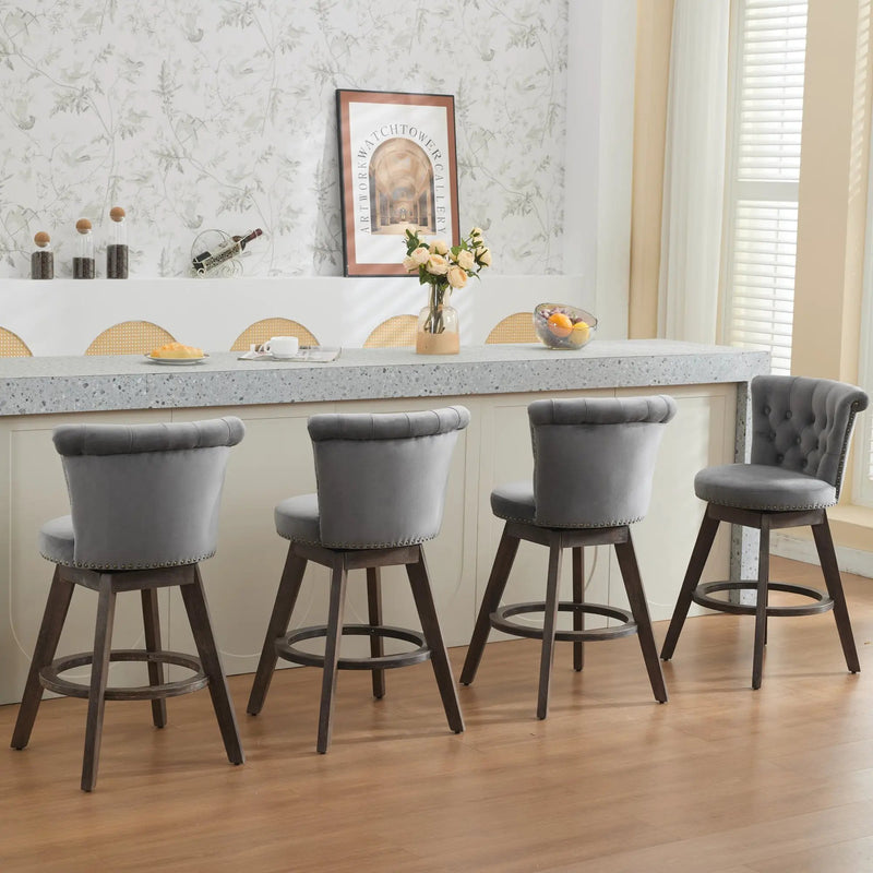 26" Counter Height Bar Stools Set of 2 with 360° Swivel and Velvet Upholstery by HouseOfZazla