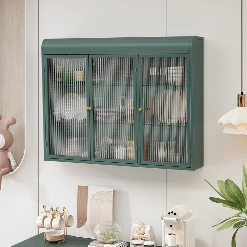 Arched Wall Mounted Cabinet, 3 Door Storage For Kitchen - Dark Green by Unique Piece Furniture