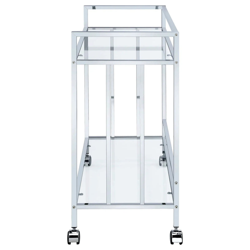 Cara 2-tier Rectangular Glass Shelf Metal Bar Cart Chrome by Unique Piece Furniture