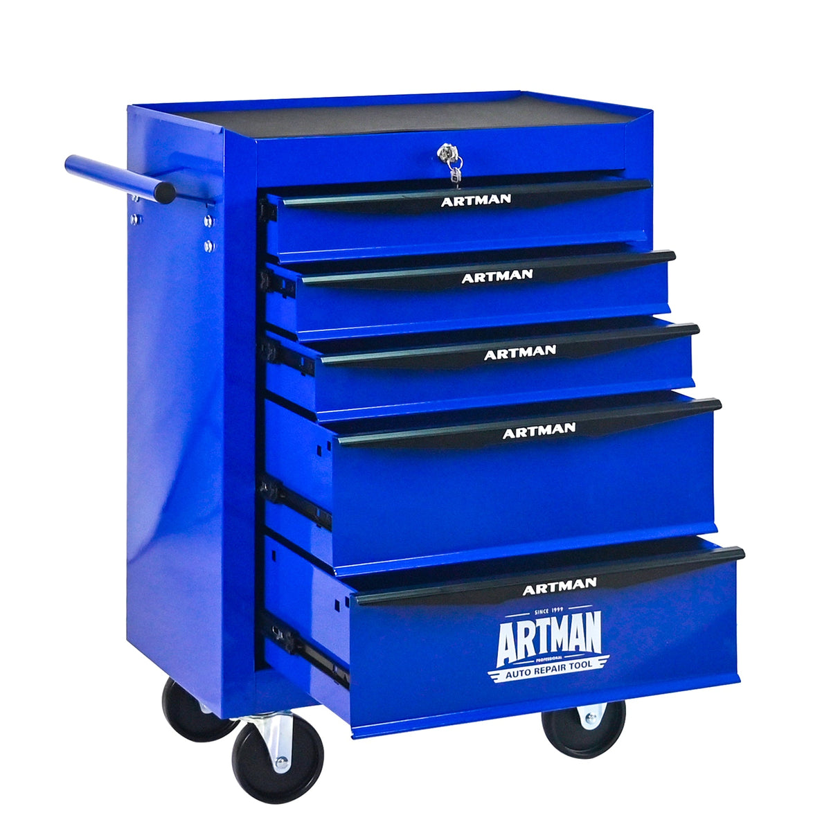 Rolling Metal Tool Chest with 5 Drawers - Black+Blue, photo 9 of 10